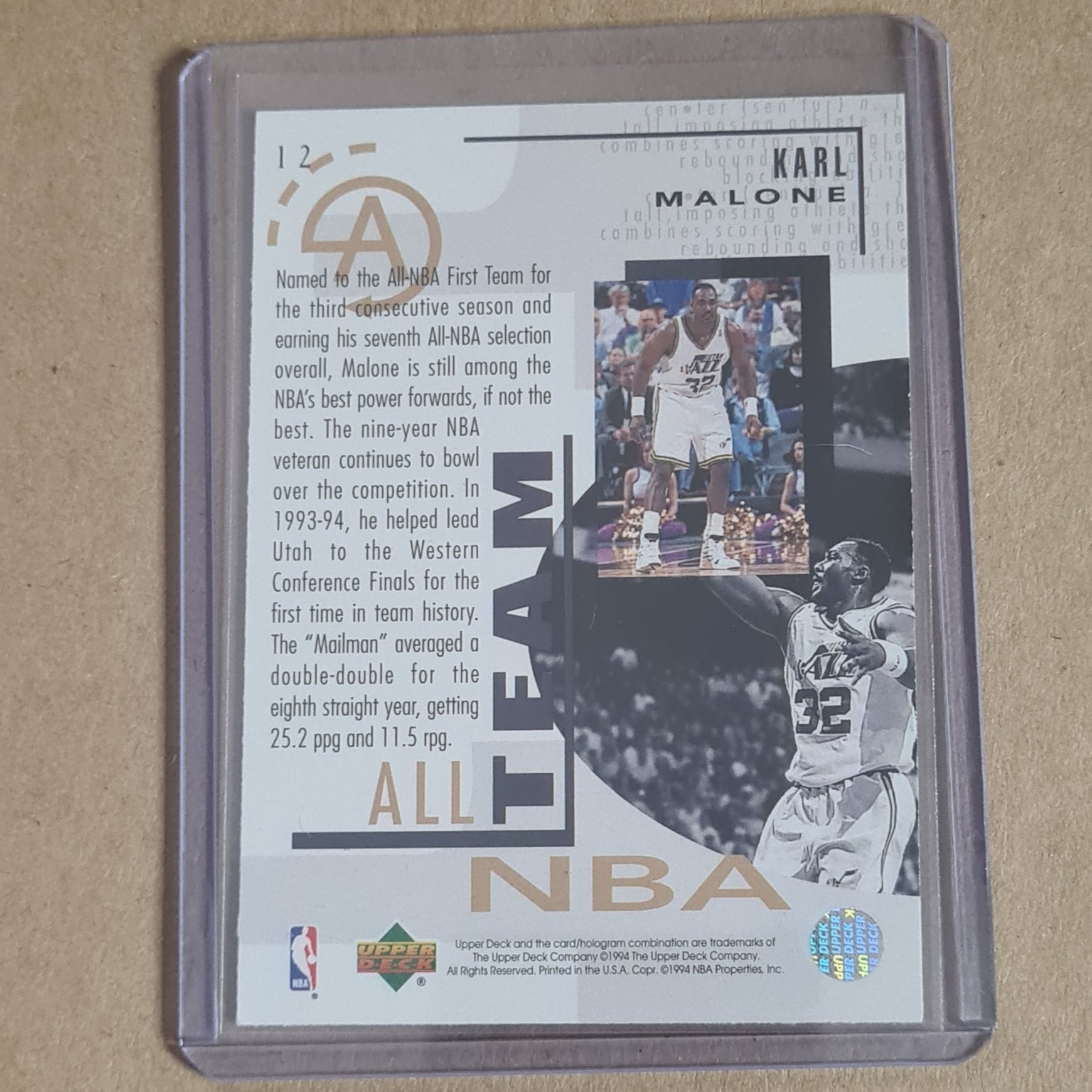 Karl Malone 1994 Upper-Deck #152 NBA Basketball Utah Jazz very good sleeved