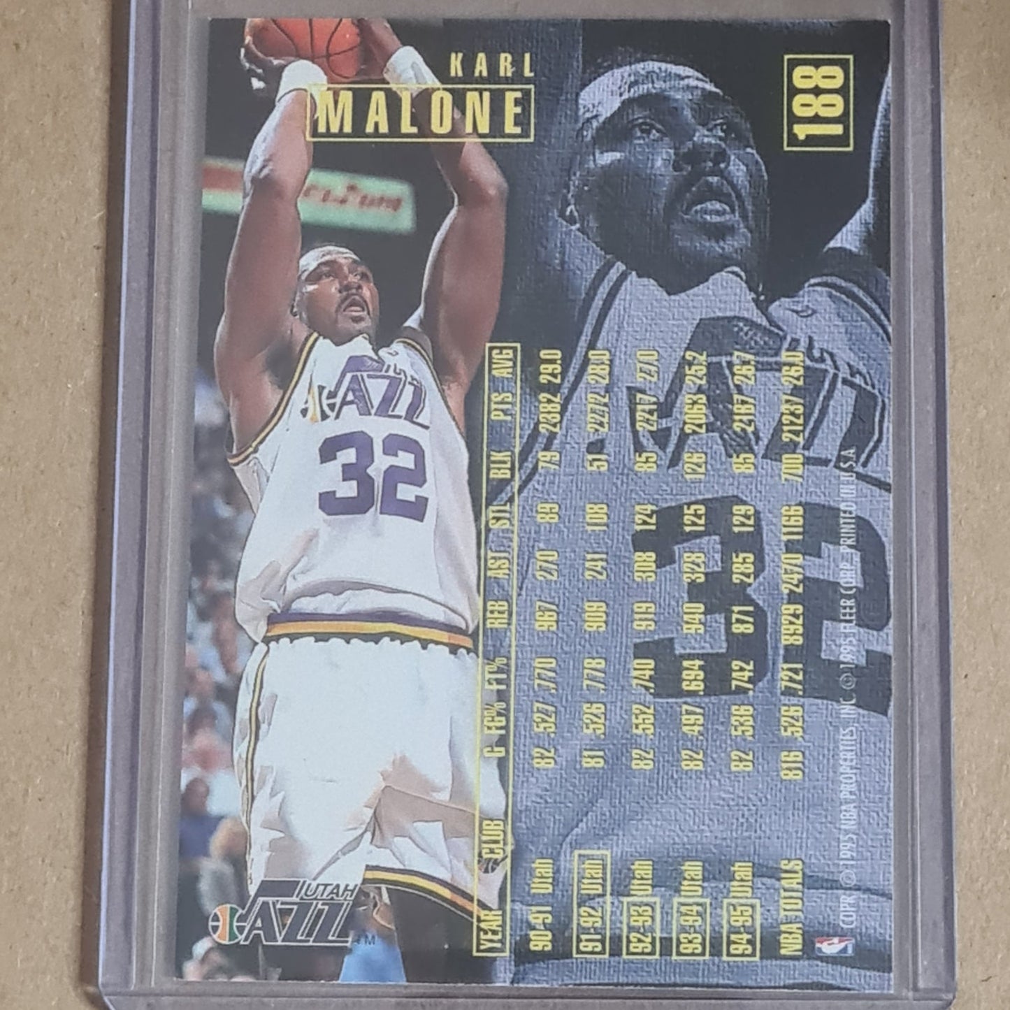 Karl Malone 1995 Fleer 95-96  #188 NBA Basketball Utah Jazz very good - ex sleeved