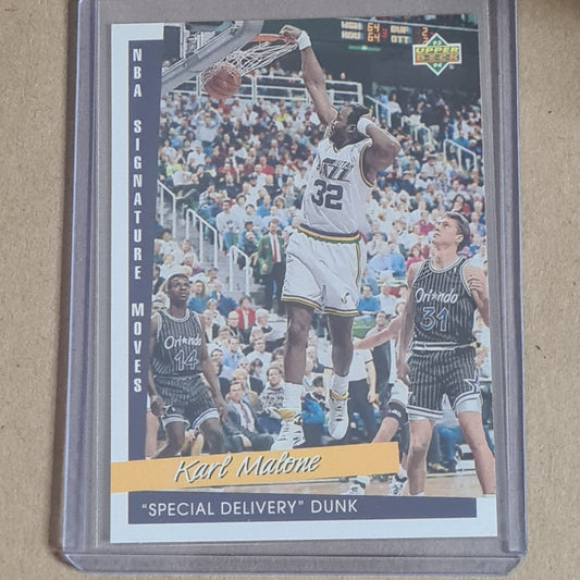 Karl Malone 1993 Upper-Deck special delivery dunk  #249 NBA Basketball Utah Jazz very good - ex sleeved