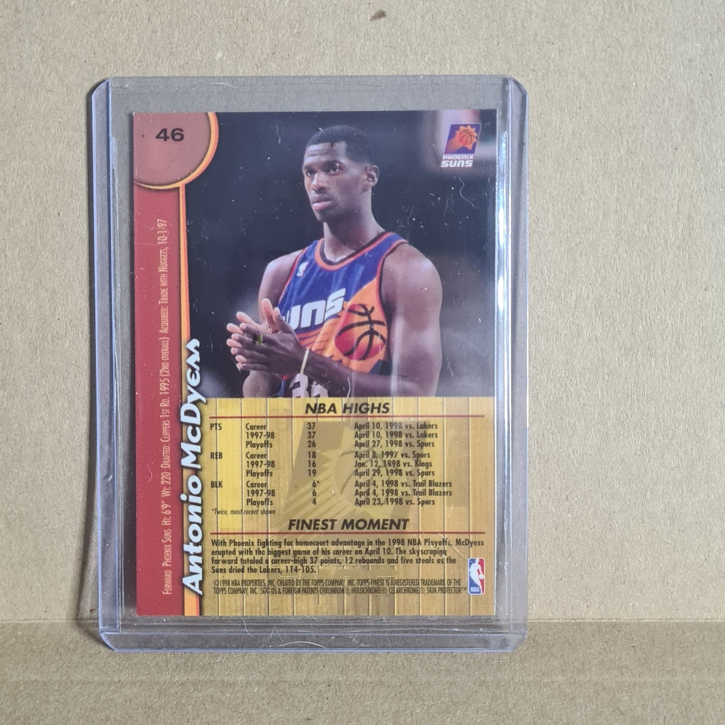 Antonio McDyess Topps Finest 1998 #46  NBA Basketball Phoenix Suns Ex- sleeved