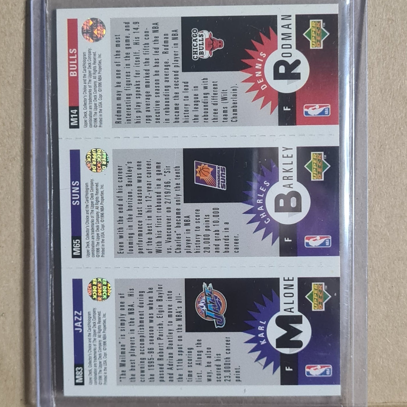 Dennis Rodman charles barkley karl malone Upper-Deck 1996 M83 M65 M14 Mini's Chicago Bulls very good in protector