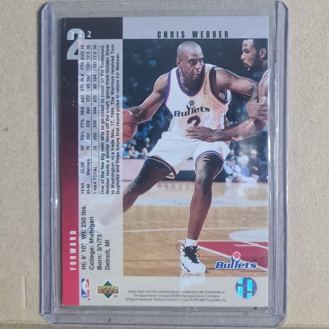 Chris Webber 1996 Upper-Deck  #322  NBA Basketball Washington Bullets Ex- sleeved