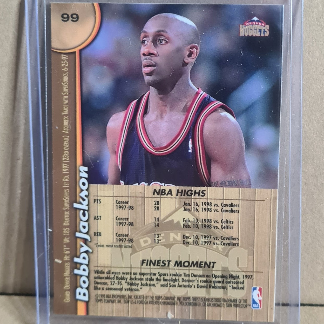 Bobby Jackson Topps Finest 1998 #99 NBA Basketball Denver Nuggets Ex- sleeved