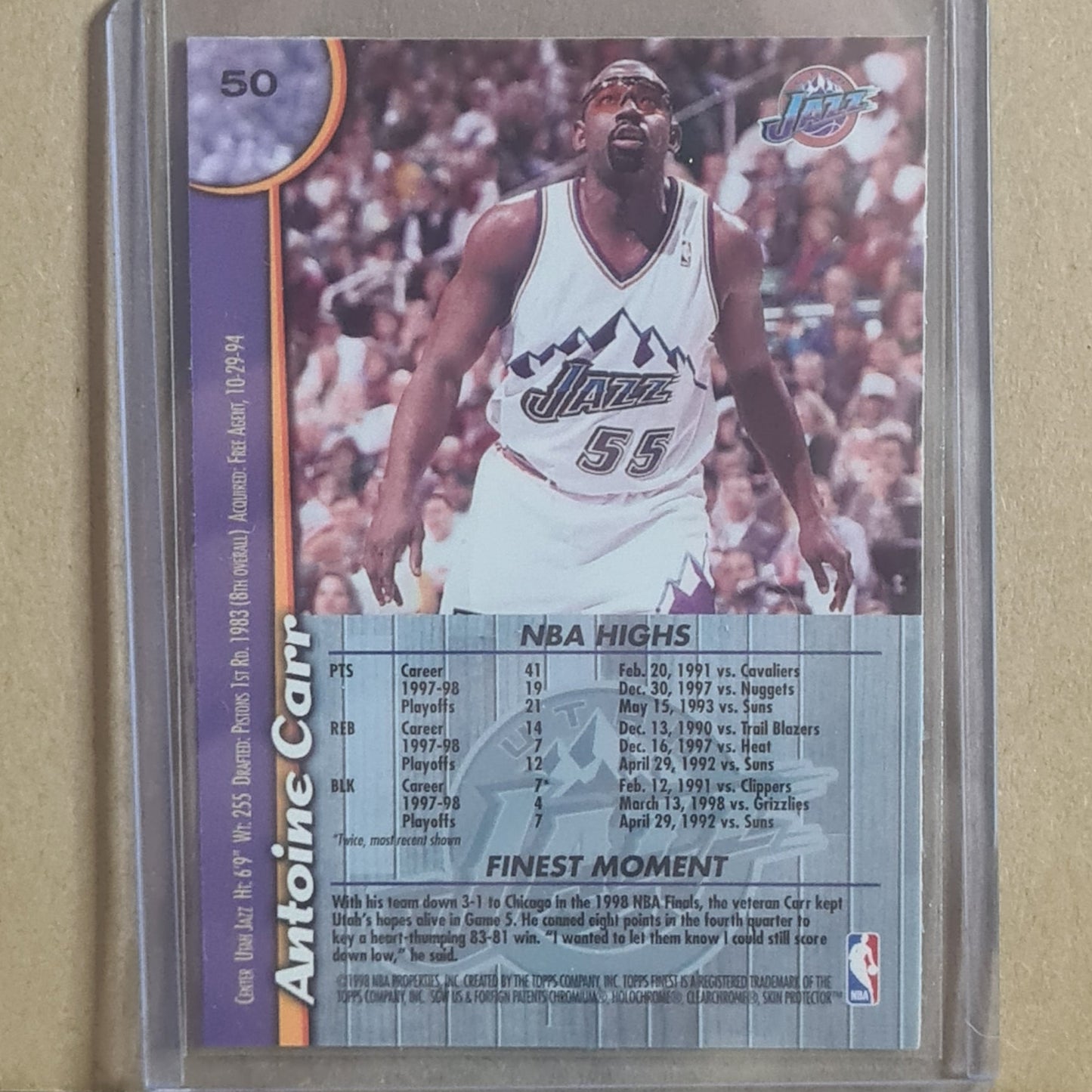 Antoine Carr Topps Finest 1998 #50 NBA Basketball Utah Jazz Ex- sleeved