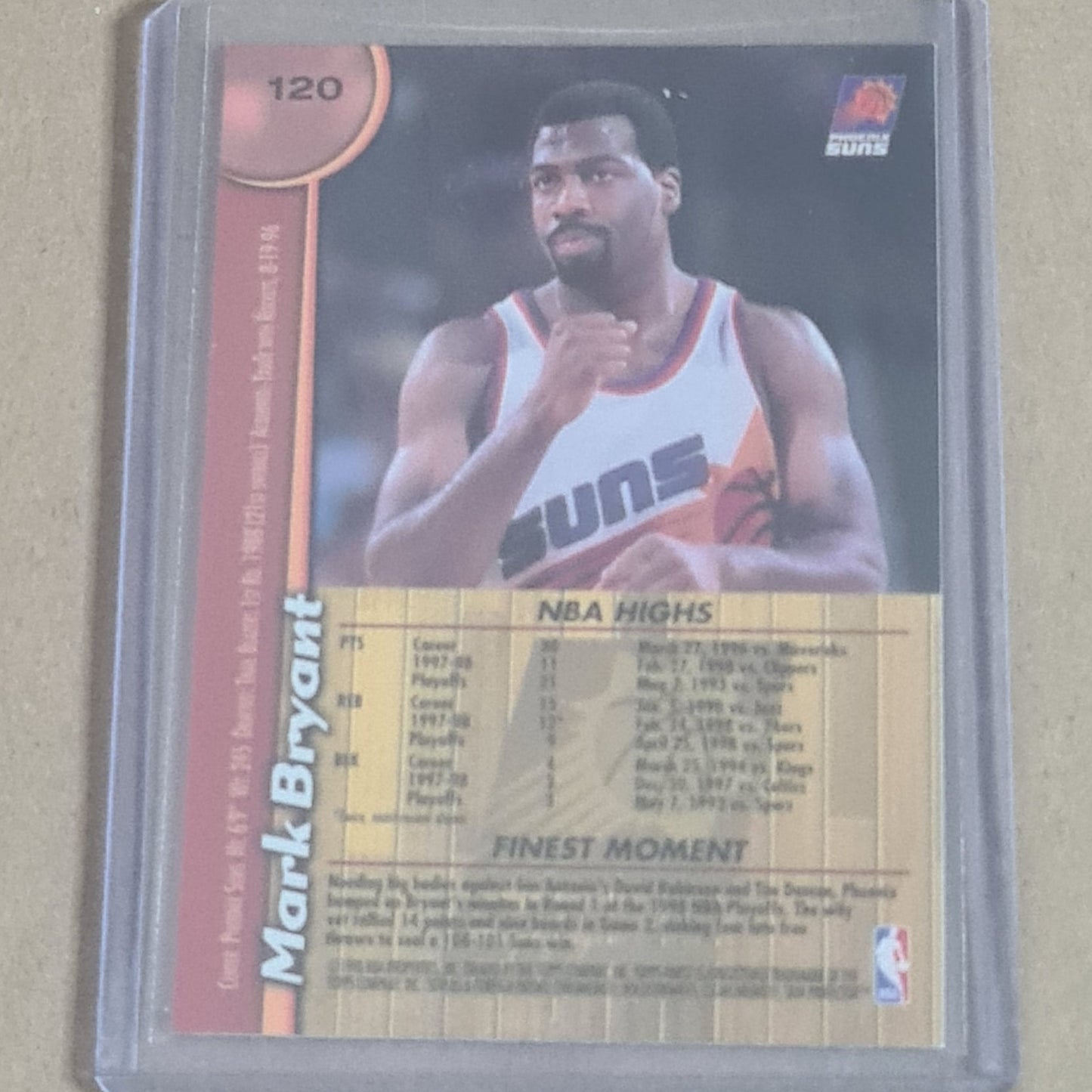 Mark Bryant Topps Finest 1998 #120 NBA Basketball Phoenix Suns ex- sleeved