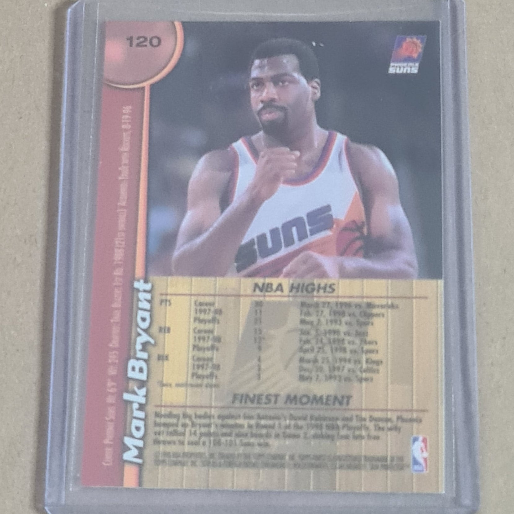 Mark Bryant Topps Finest 1998 #120 NBA Basketball Phoenix Suns ex- sleeved