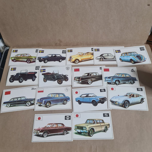 Famous Cars by Top Sellers LTD Trading cards 70's "Swedish Japan etc " bundle x15