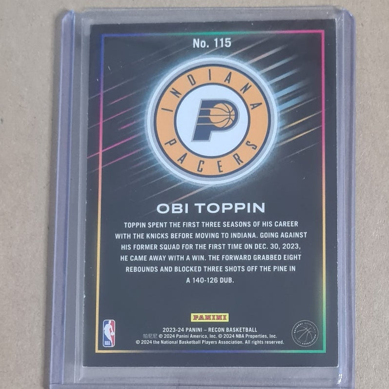 Obi Toppin 2023 -24 Panini Recon 124/199 numbered #115 NBA Basketball Indiana Pacers Excellent