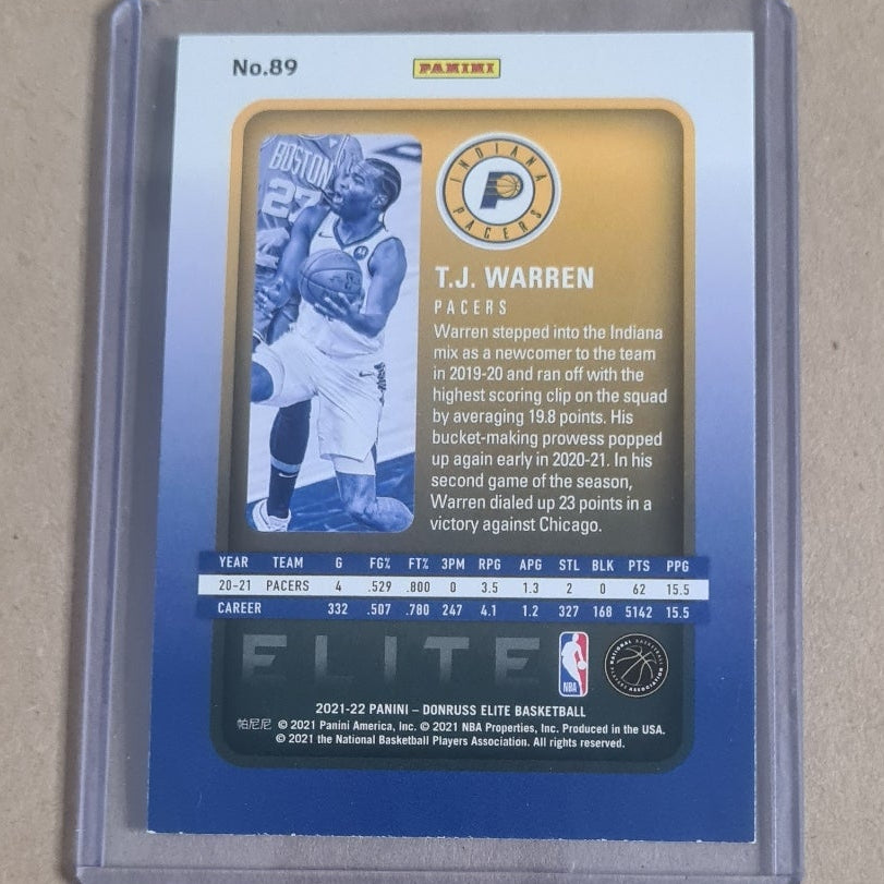TJ Warren 2021-22 Panini Donrus Elite #89 NBA Basketball Indiana Pacers Excellent+