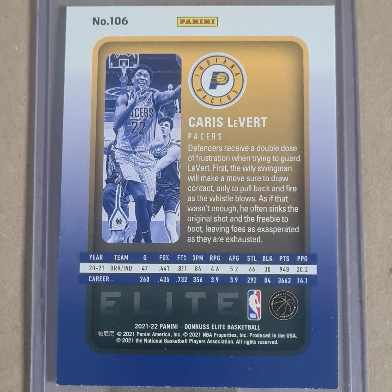 Caris LaVert 2021-22 Panini Donrus Elite #106 NBA Basketball Indiana Pacers Excellent