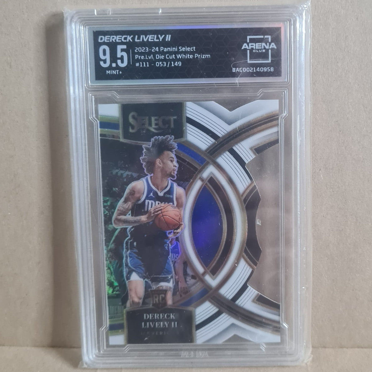 Dereck Lively II 2023-24 Panini select die-cut white prizm Rookie RC #111 Basketball Dallas Mavericks 9.5 Arena graded slab 