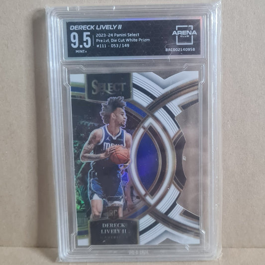 Dereck Lively II 2023-24 Panini select die-cut white prizm Rookie RC #111 Basketball Dallas Mavericks 9.5 Arena graded slab 