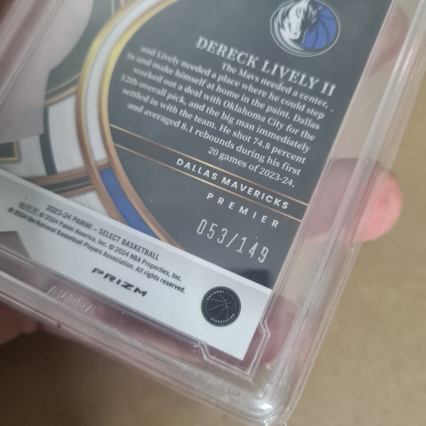 Dereck Lively II 2023-24 Panini select die-cut white prizm Rookie RC #111 Basketball Dallas Mavericks 9.5 Arena graded slab