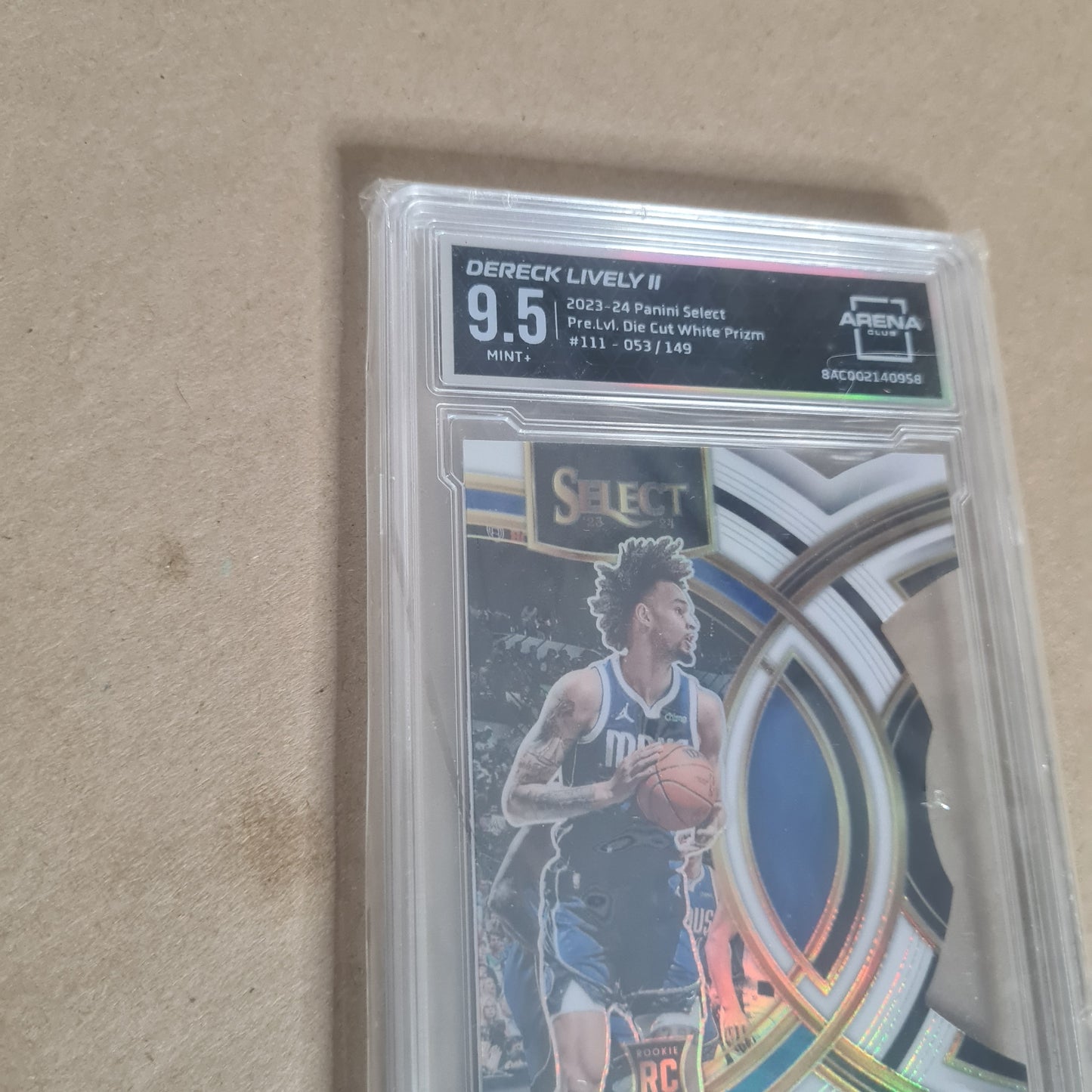 Dereck Lively II 2023-24 Panini select die-cut white prizm Rookie RC #111 Basketball Dallas Mavericks 9.5 Arena graded slab