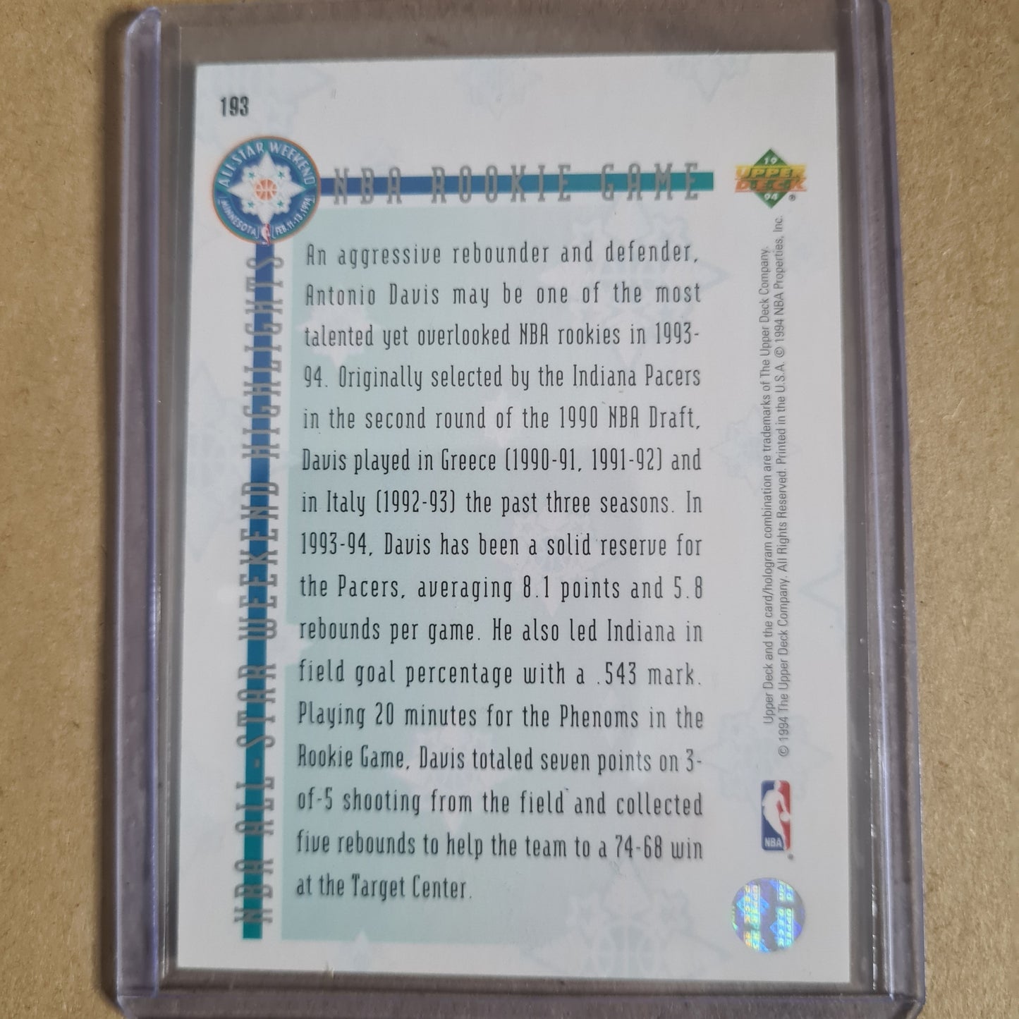 Antonio Davis 1994 Upper-Deck all star rookie electric court  #193 NBA Basketball card fair-good