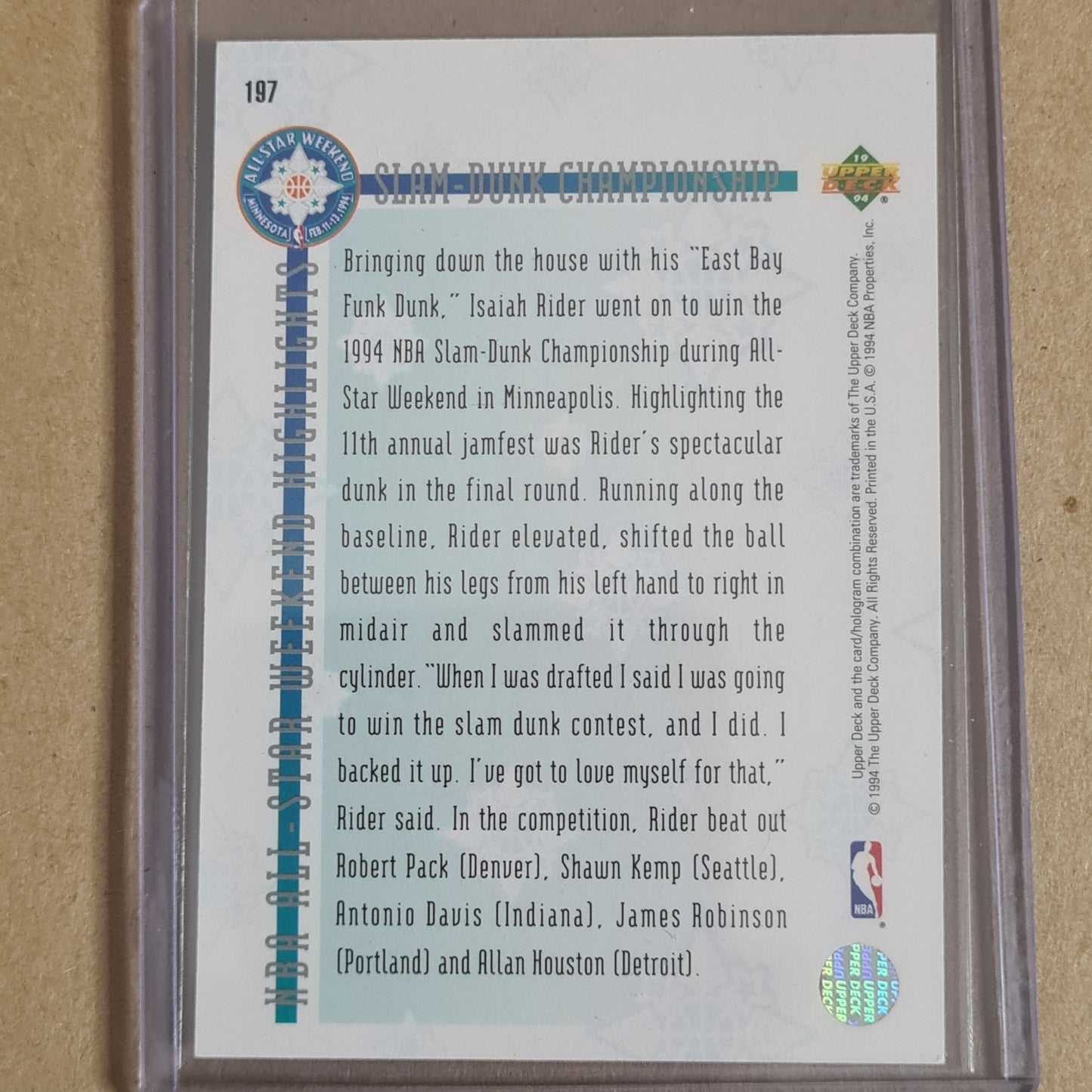 Isaiah Rider 1994 Upper-Deck all star rookie Electric Court #197 NBA Basketball card Good