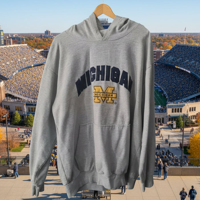 Michigan University hoodie by Big Ball Sports Size large retro sports jumper pre-loved good grey