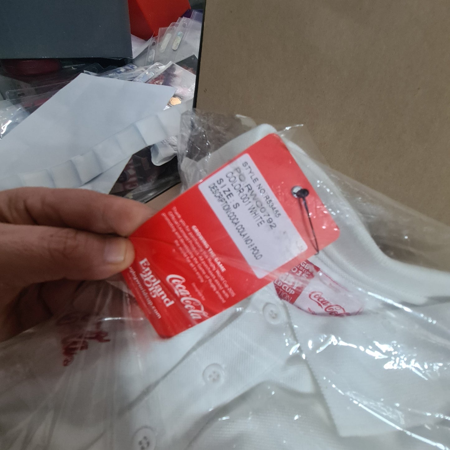 2015 Rugby World cup unused in packet size Small Coca-Cola sponsored polo shirt white