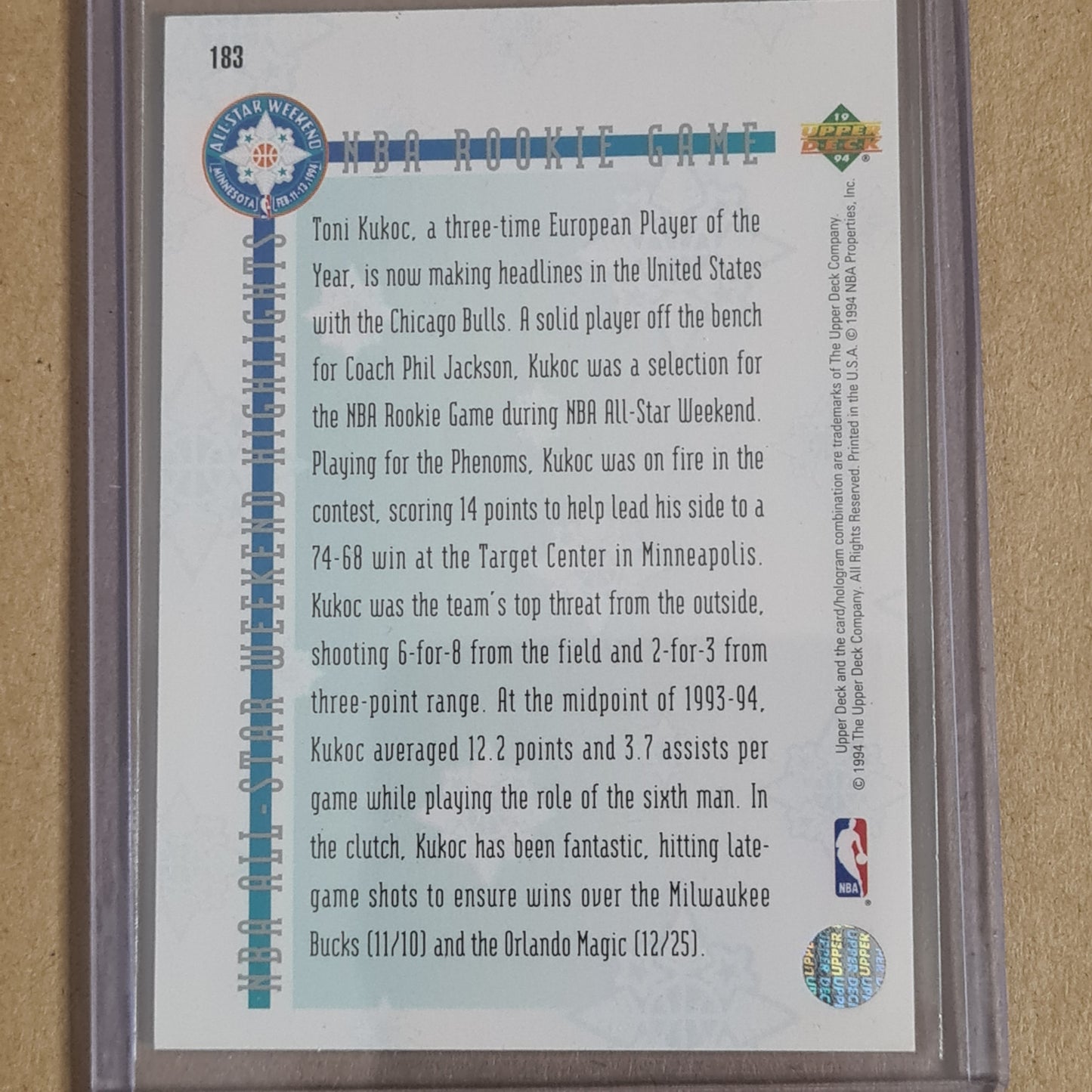 Toni Kukoc 1994 Upper-Deck all star Electric Court #183 NBA Basketball card fair some wear