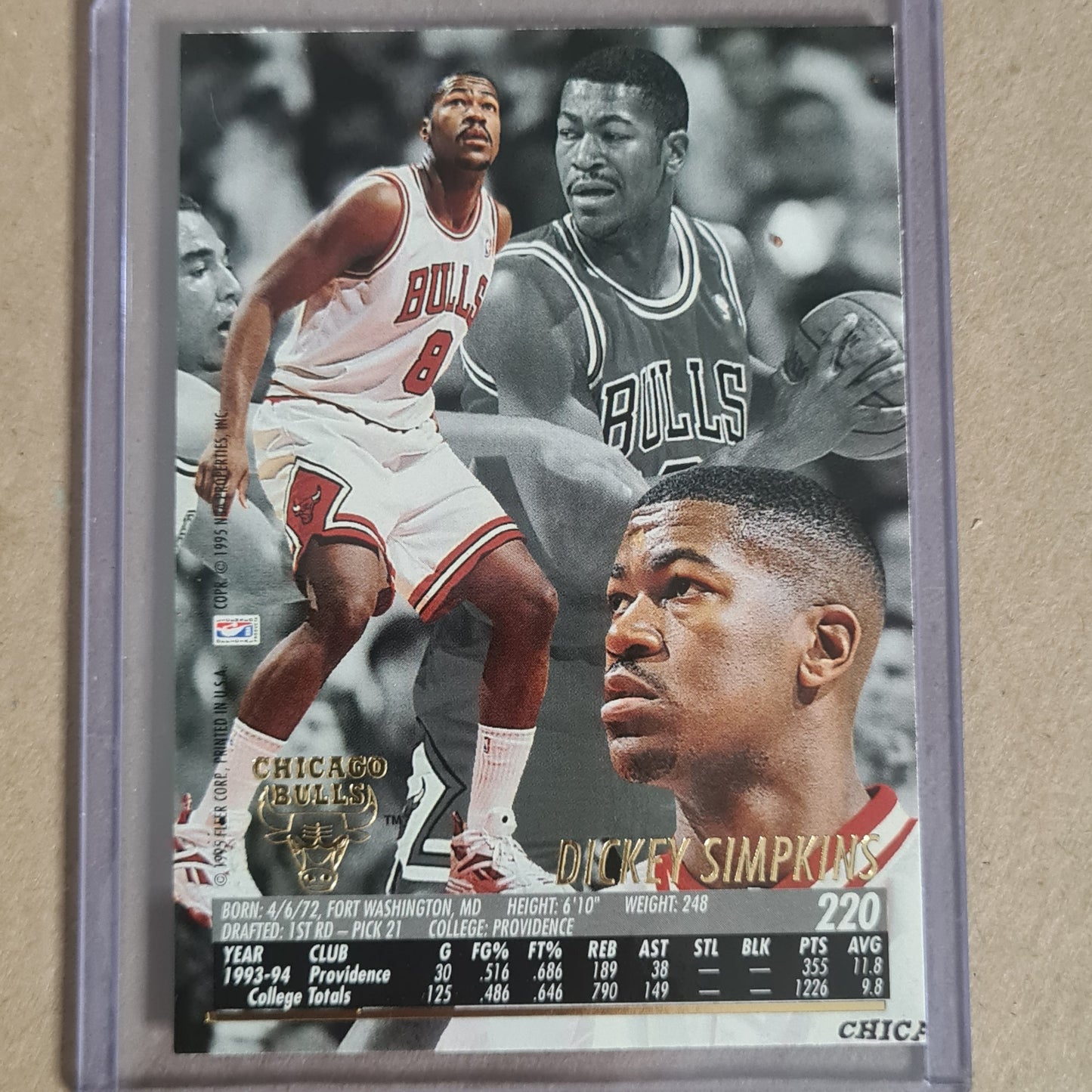 Dickey Simpkins 1995 Fleer Ultra 94-95  Rookie #220 NBA Basketball Chicago Bulls excellent