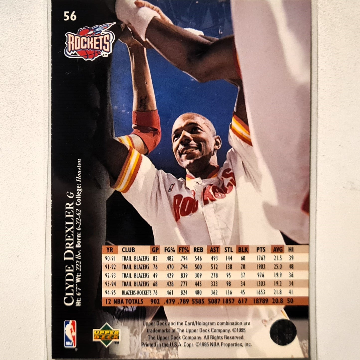 Clyde Drexler 1995 Upper-Deck #56 NBA Basketball Houston Rockets Excellent