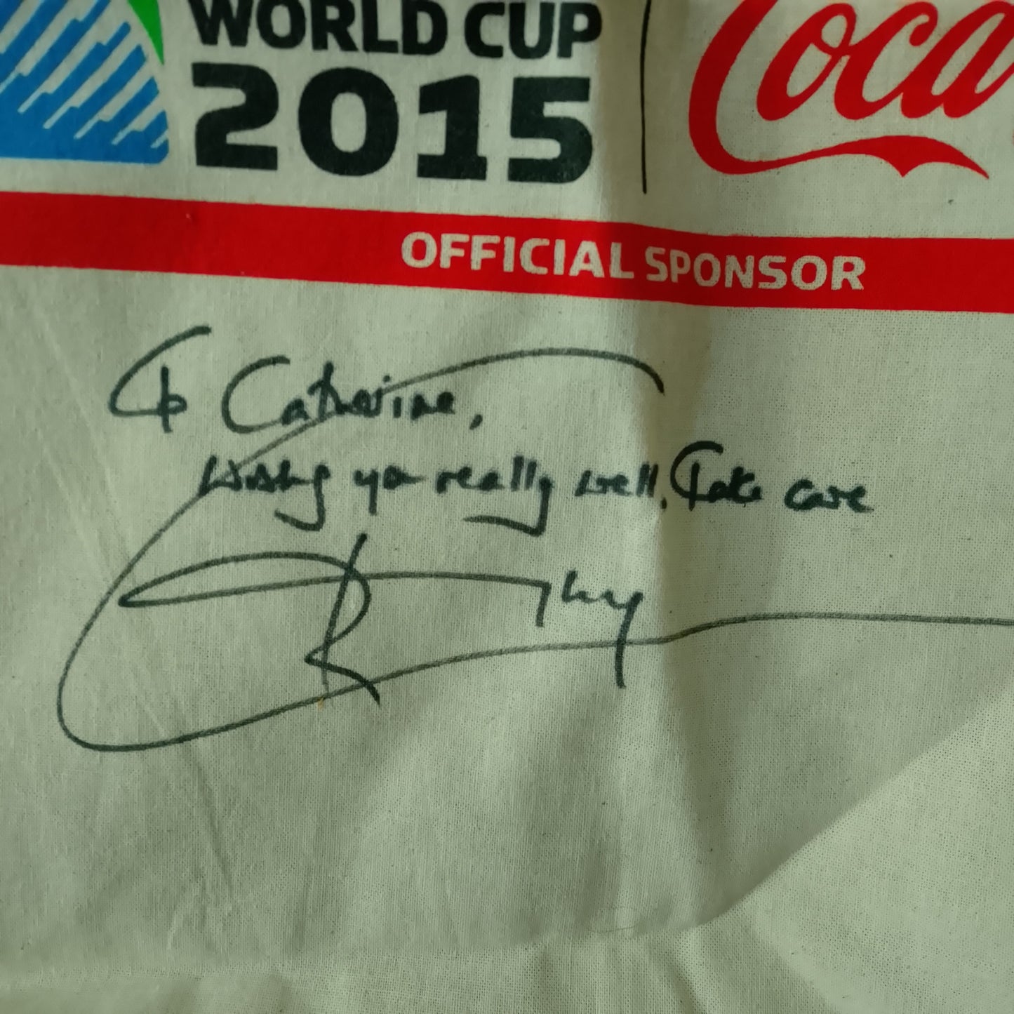 2015 Rugby World cup Coca-Cola sponsored tote bag, signed jonny Wilkinson autograph vgc