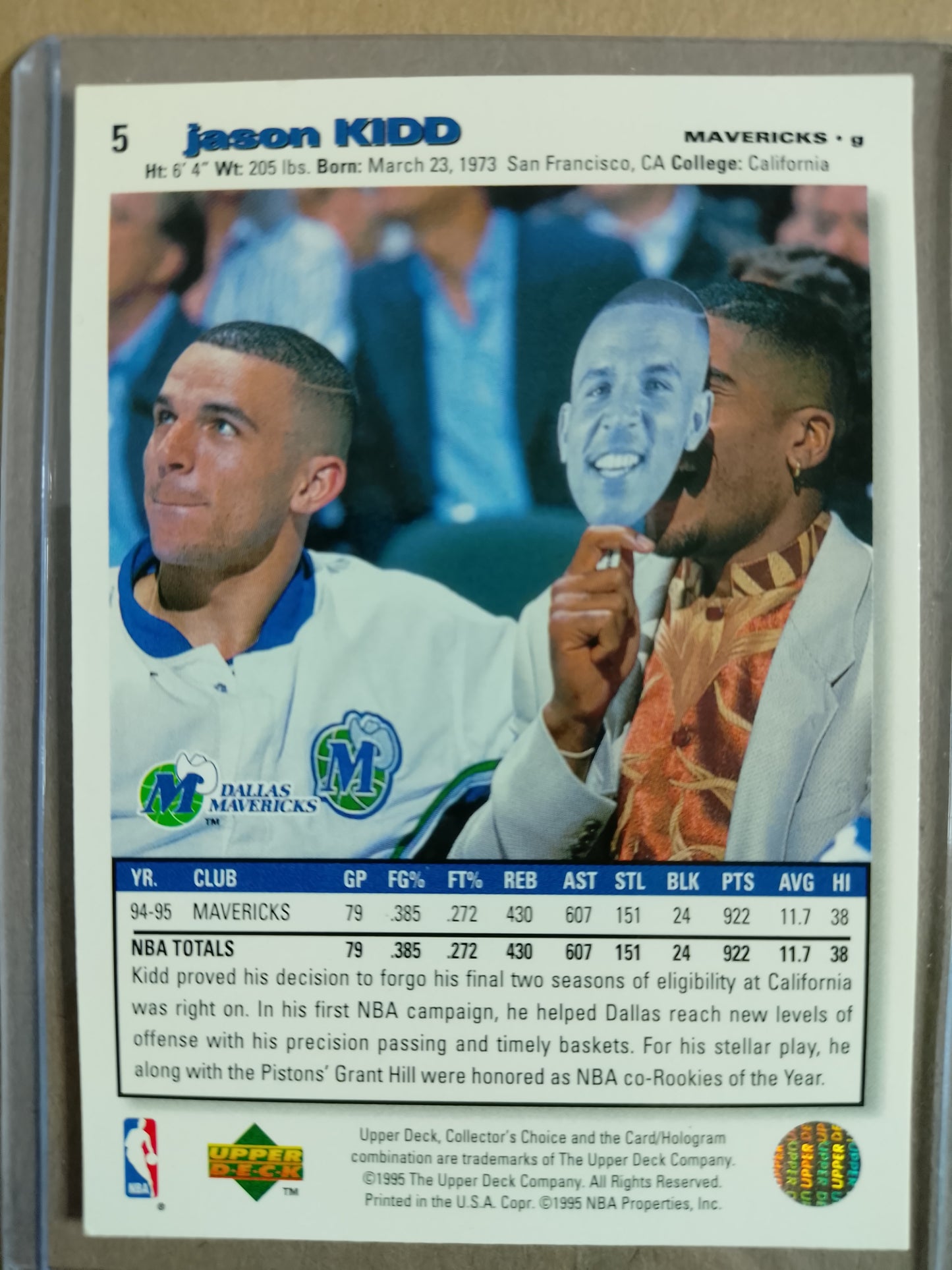 Jason Kidd 1995 upper-Deck collectors choice #5 NBA Basketball Dallas Mavericks Excellent