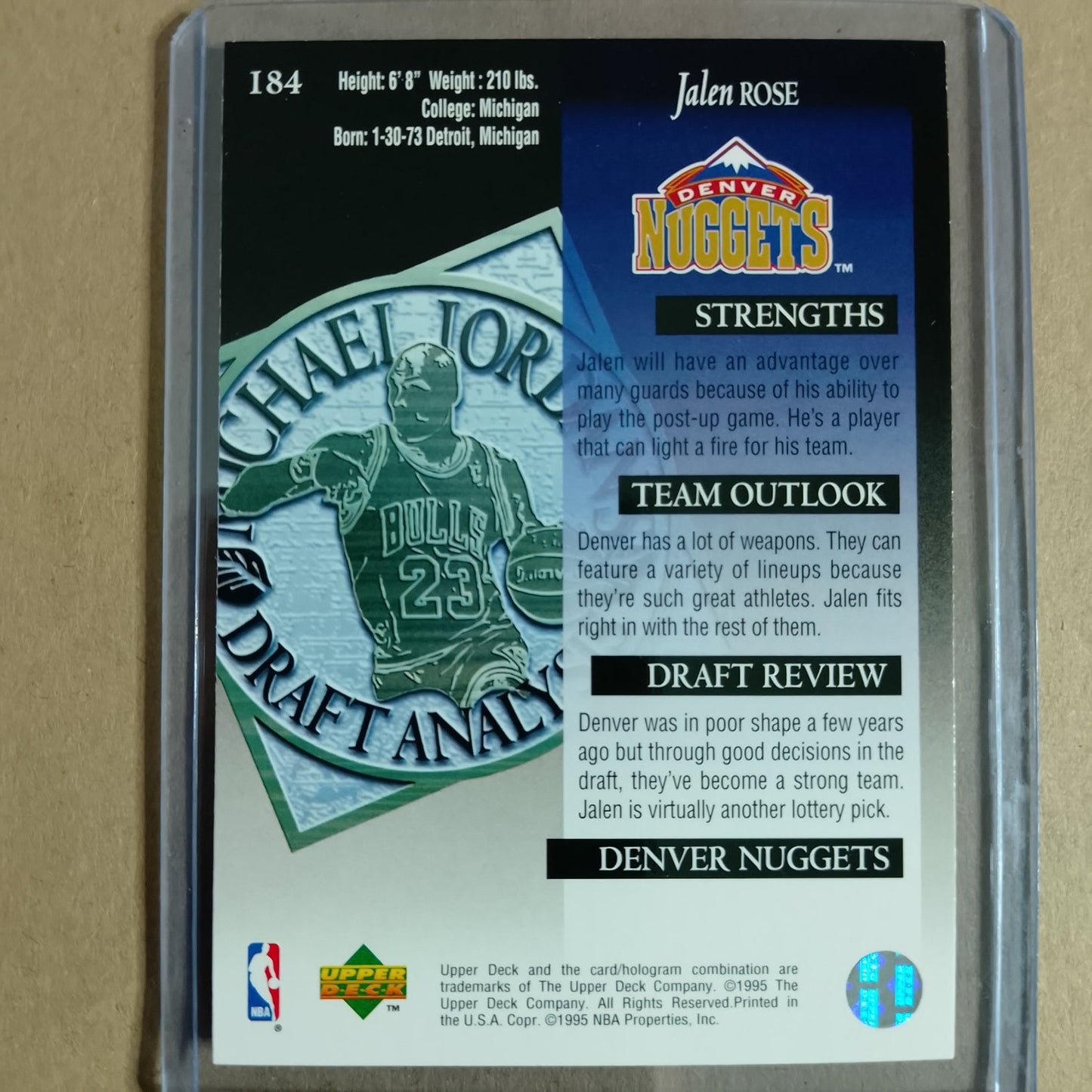 Jalen Rose 1995 Upper-Deck jordans analysis #184 NBA Denver Nuggets Excellent