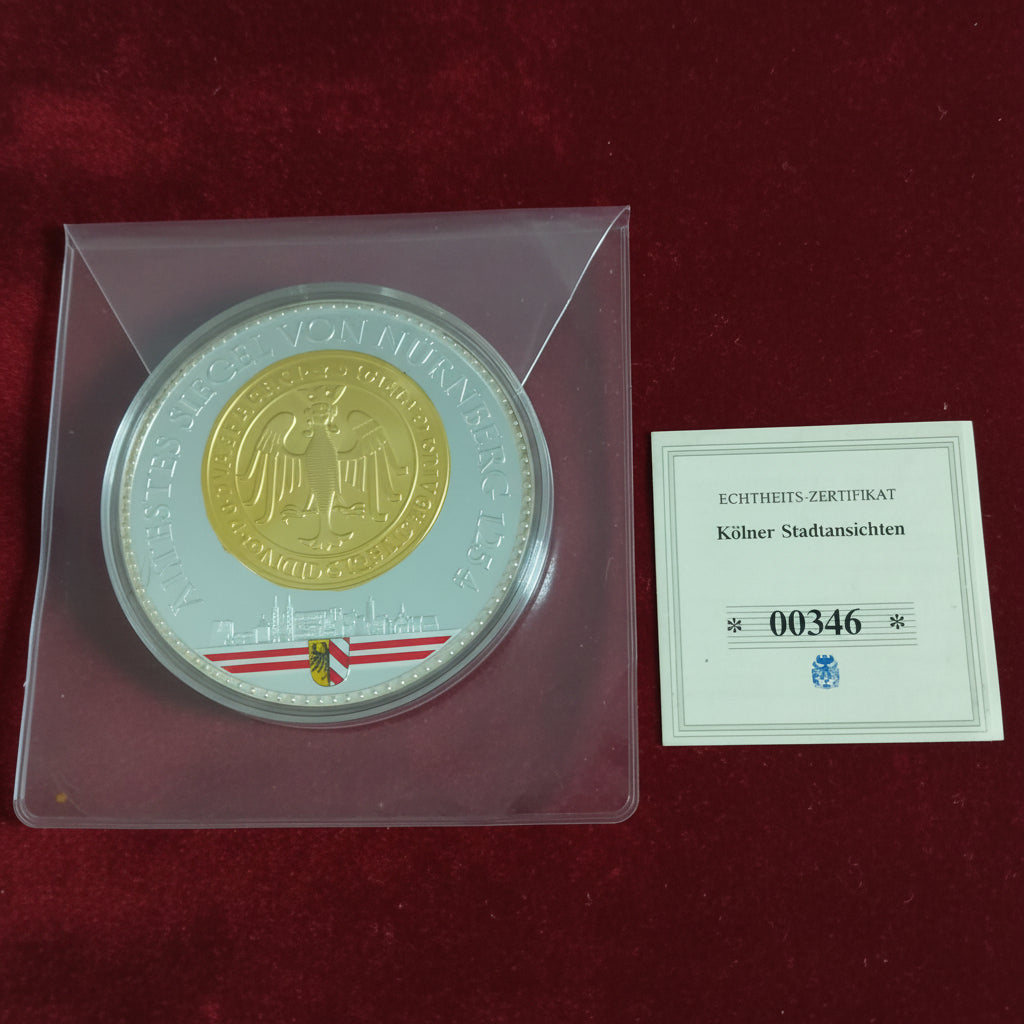 Nuremberg 1254 commerative silver plated oldest seal giant coin in capsule 70mm 137g 2012