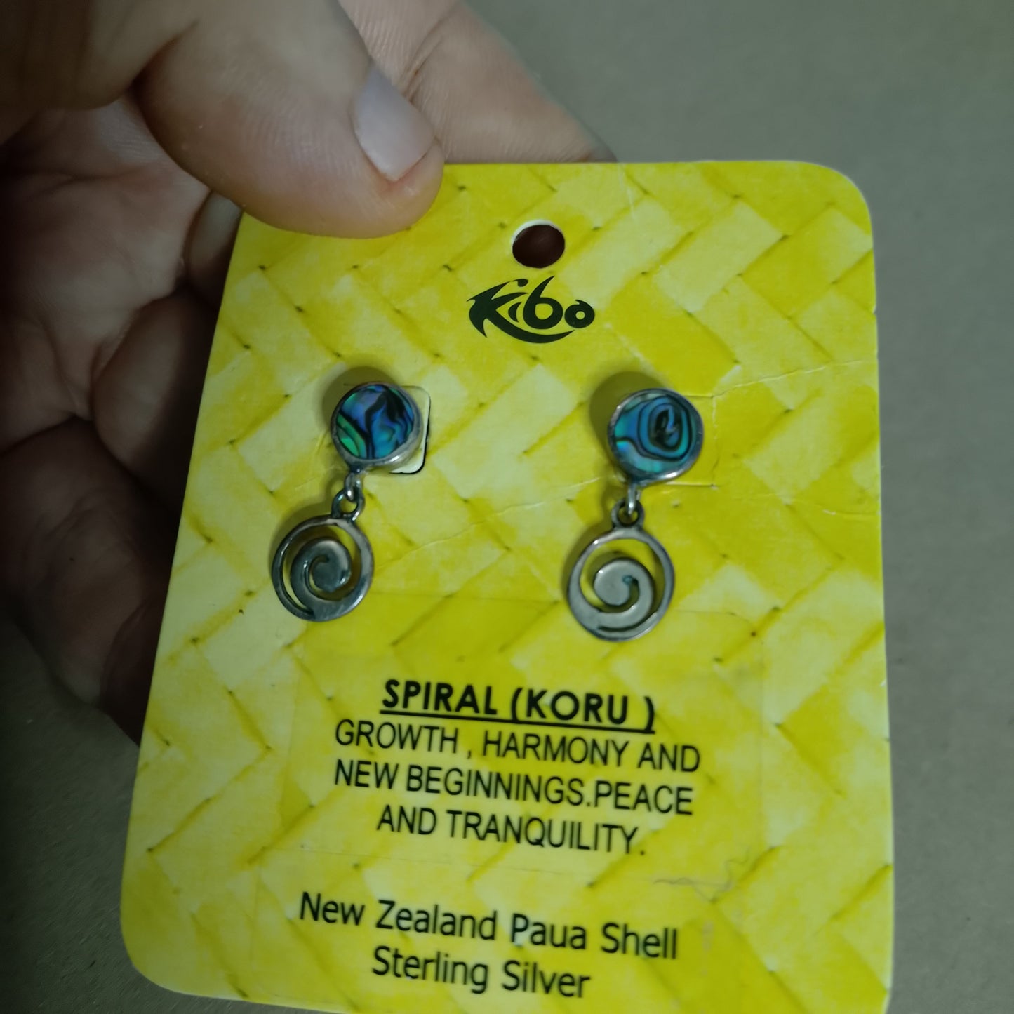Kibo sterling silver  925 spiral Koru Earrings with new zealand Paua Shell stud back