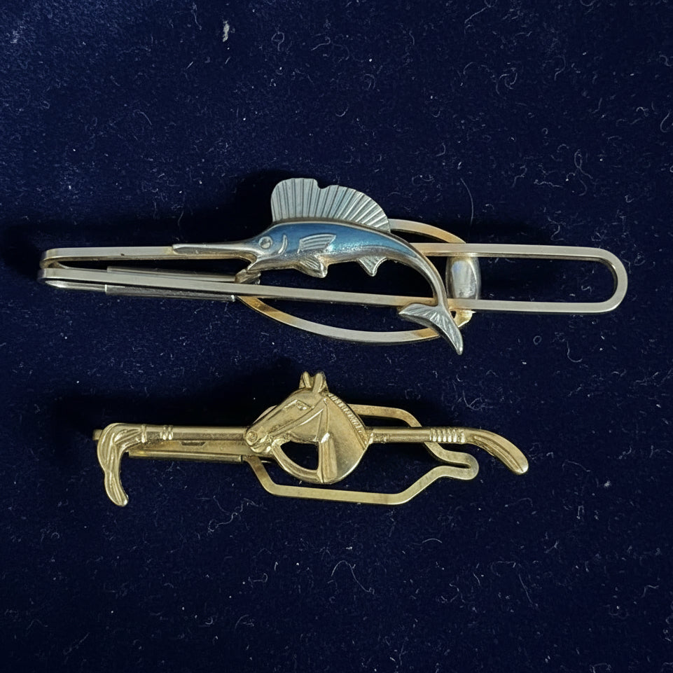Tie pins retro menswear stratton fish slide & Sophor Horse pin nice classic metal accessories