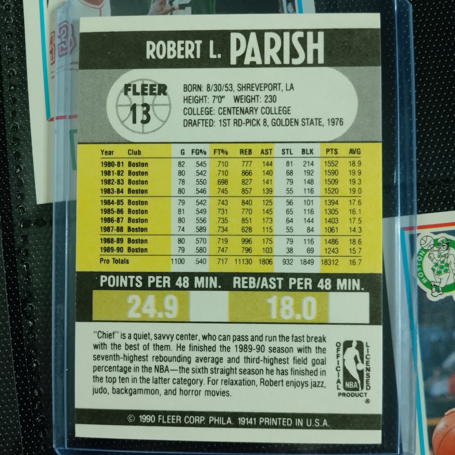Robert Parish 1990 Fleer 13 #28 NBA Basketball Boston Celtics superb Sleeved