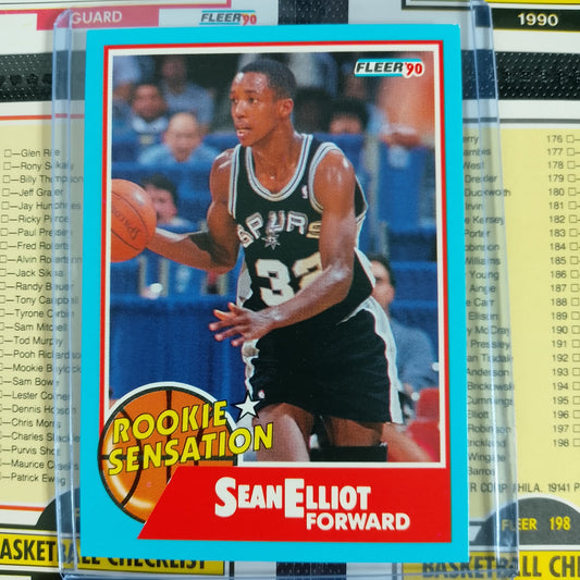 Sean Elliott 1990 Fleer rookie sensation 2 of 10 NBA Basketball San Antonio Spurs excellent Sleeved