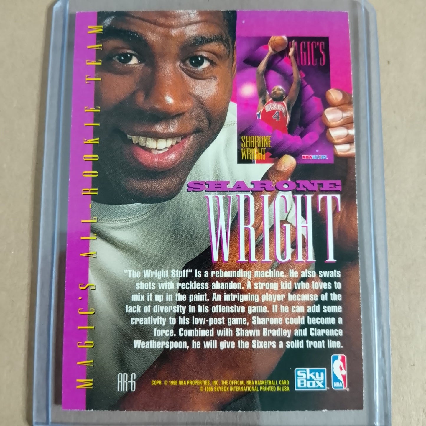 Sharone Wright 1995 Skybox NBA Hoops Magic's Rookie RC AR-6 NBA Philadelphia 76ers VGC