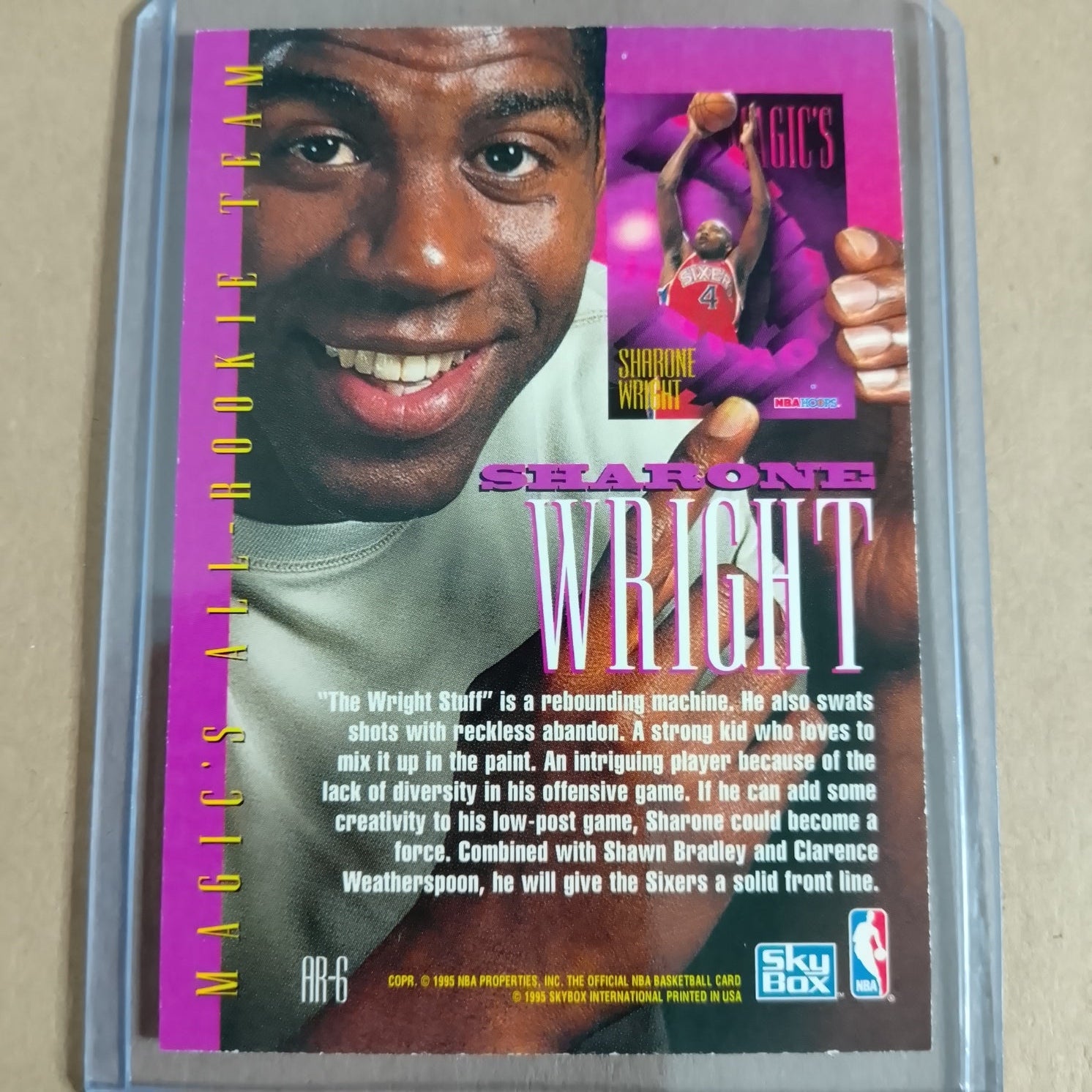 Sharone Wright 1995 Skybox NBA Hoops Magic's Rookie RC AR-6 NBA Philadelphia 76ers VGC