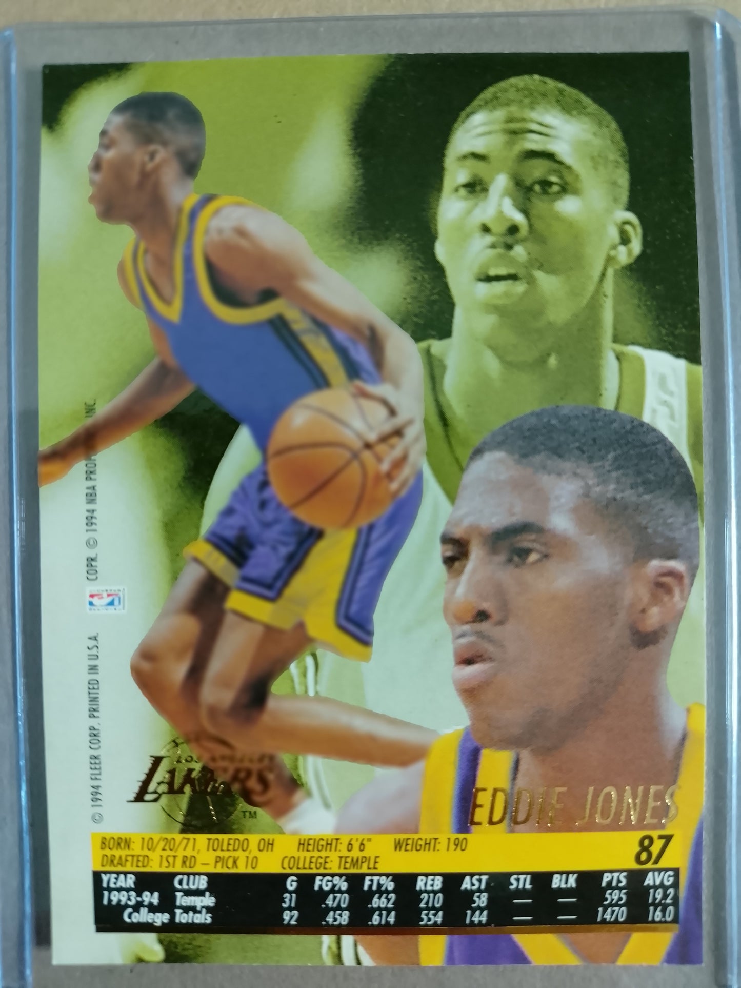 Eddie Jones 1994 Fleer Ultra 94-95 Rookie RC #87 NBA Basketball LA Lakers Excellent