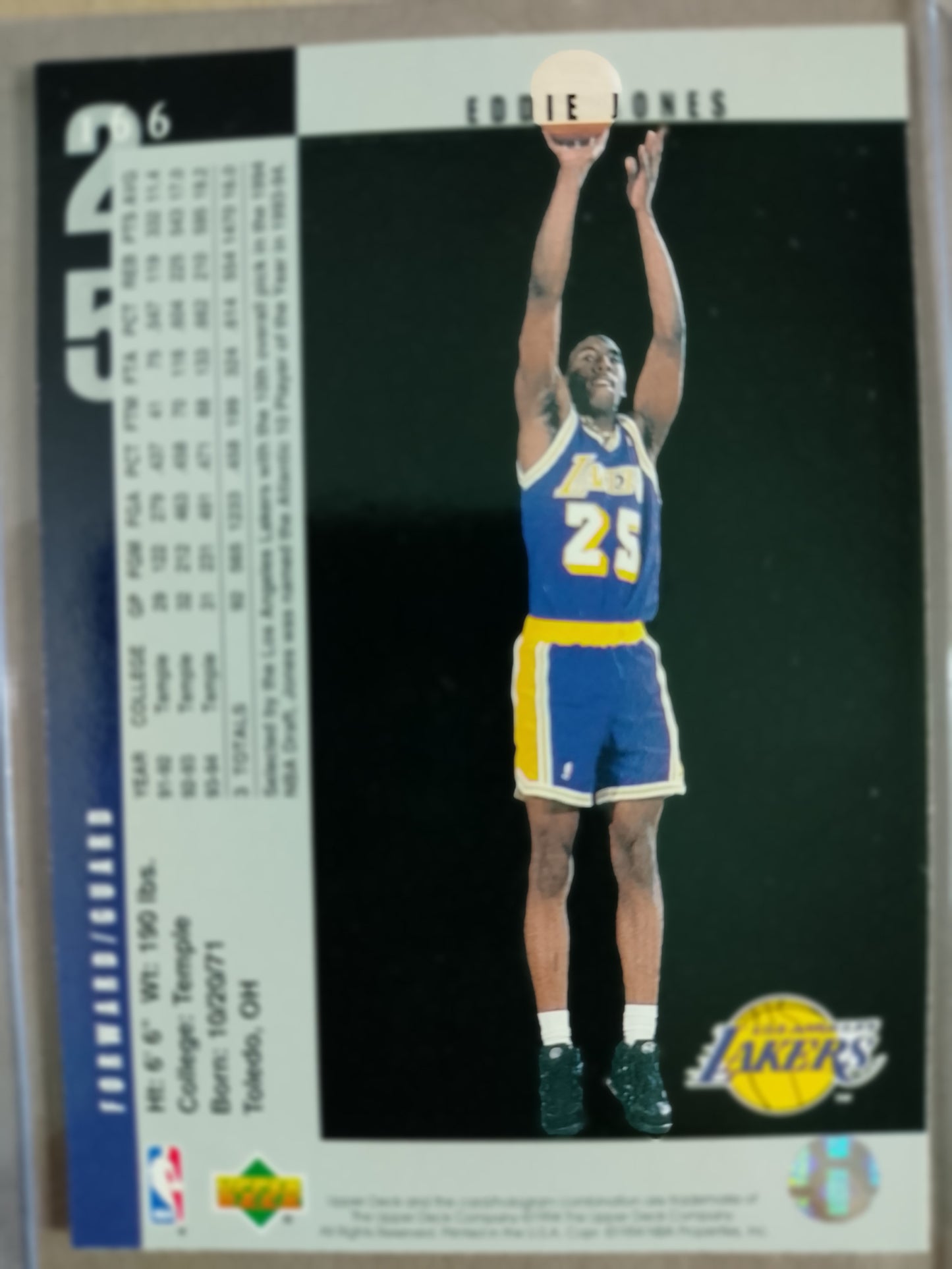Eddie Jones 1994 Upper-Deck rookie class  RC #166 NBA Basketball LA Lakers Excellent