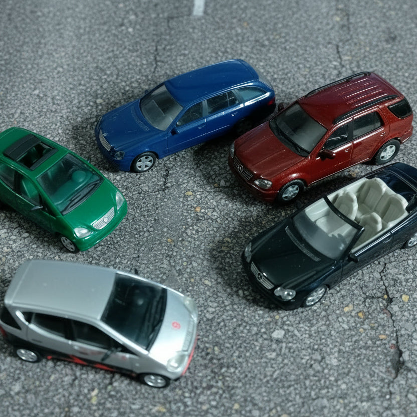 Busch 1:87 00's Mercedes CLK A, E, M CLASS 00'S cars x5 loose vgc detailed plastic
