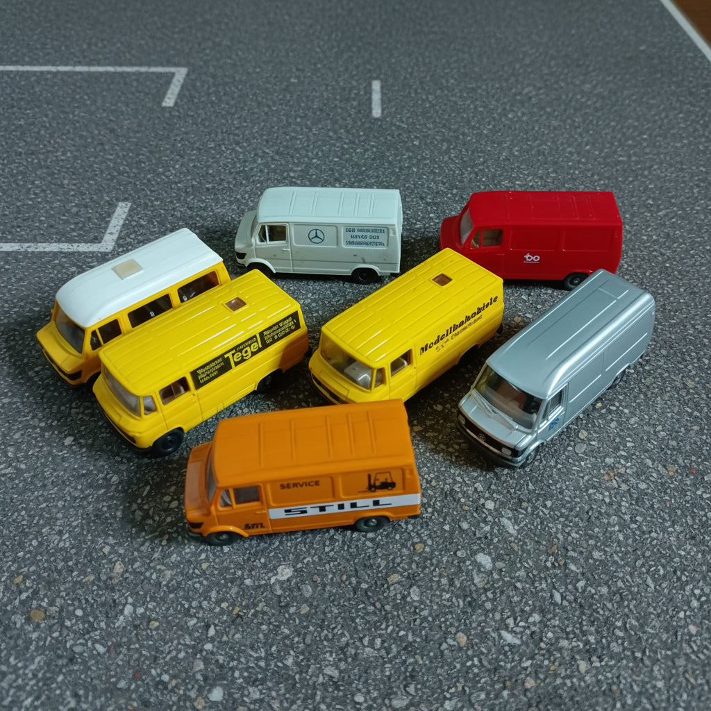 Wiking 1:87 collection of Mercedes classic 70's 80's vans x7 plastic models vgc