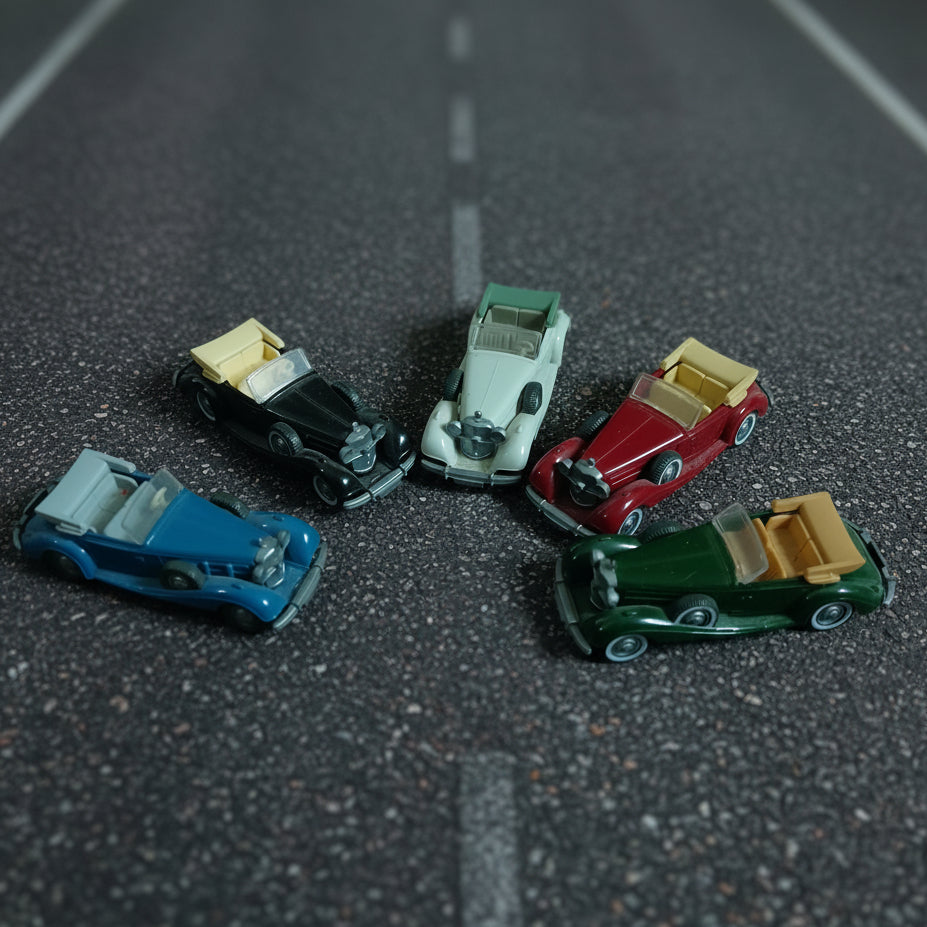Wiking 1:87 collection of Mercedes 540k vintage sports cars x5 plastic models vgc