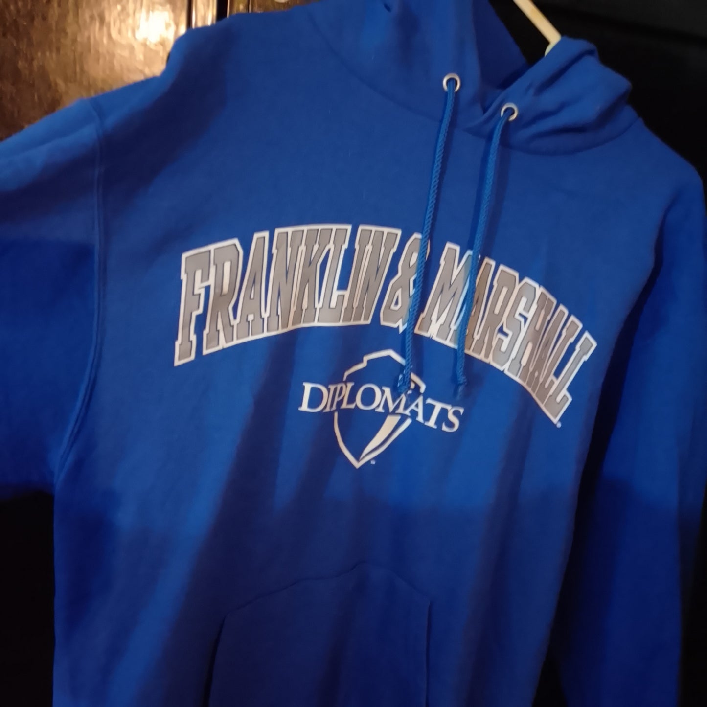 Champion Retro medium blue hoodie jumper Franklin & Marshall Diplomats football USA Import