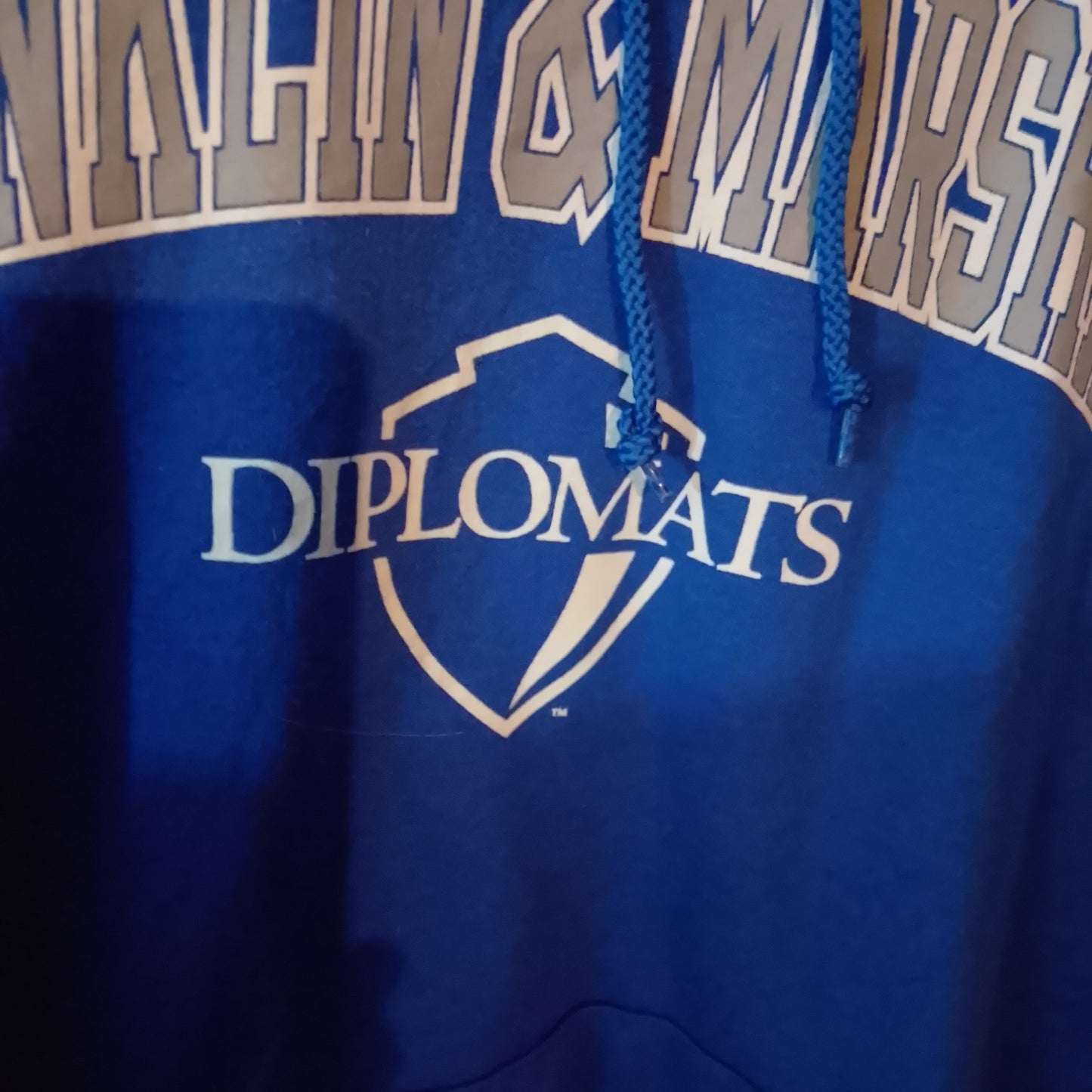 Champion Retro medium blue hoodie jumper Franklin & Marshall Diplomats football USA Import