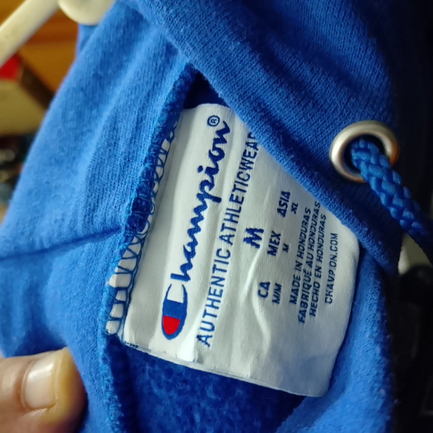 Champion Retro medium blue hoodie jumper Franklin & Marshall Diplomats football USA Import