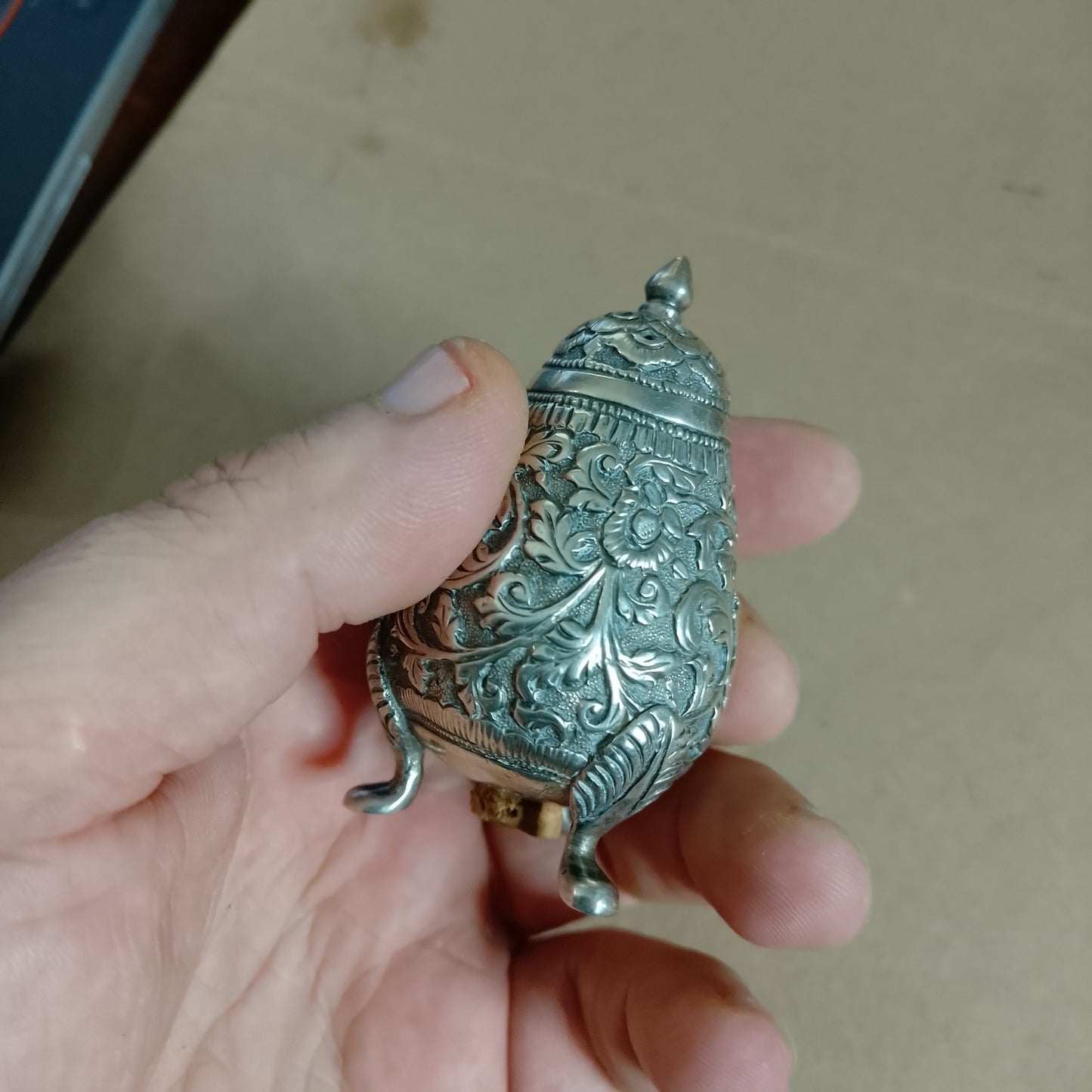 Vintage solid silver condiment shaker Indian Kutch Region 1890-1910 period 42grms pear shaped