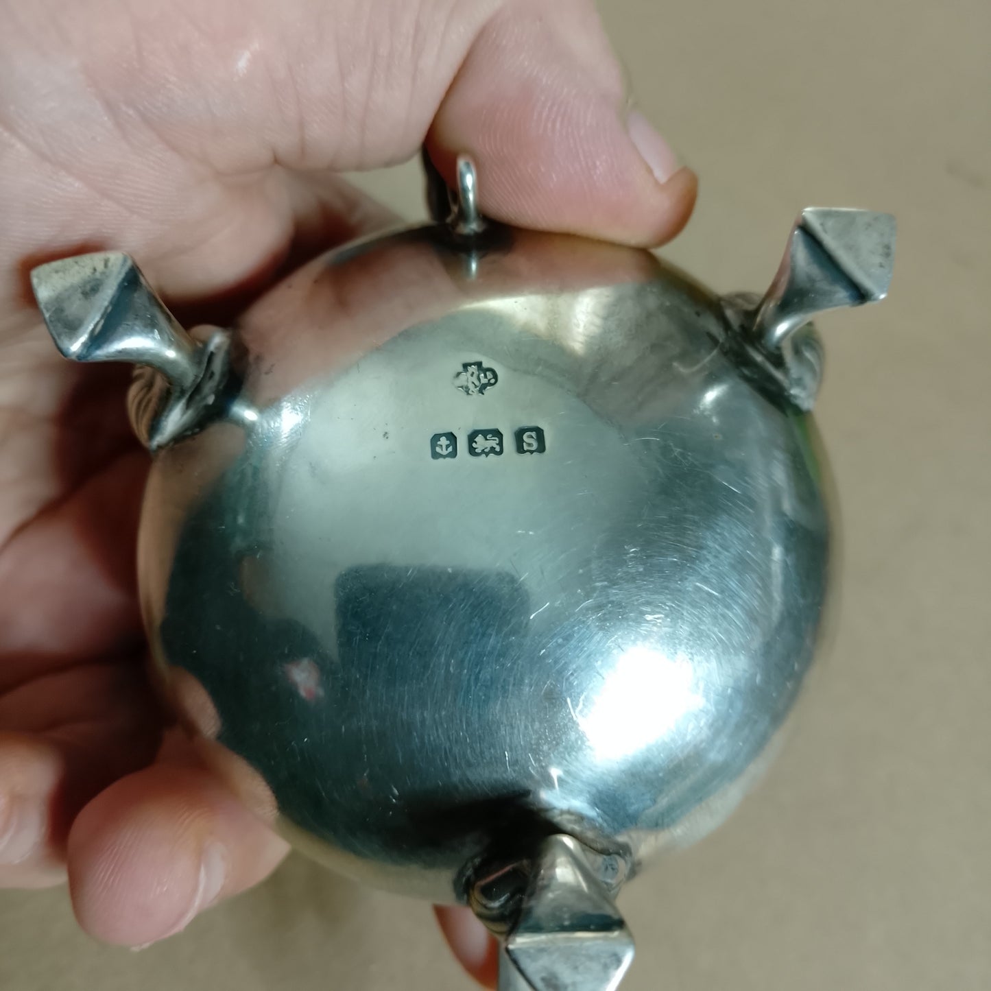 Vintage Sterling silver mustard tartar etc container bowl with spoon fish motiff 134grms