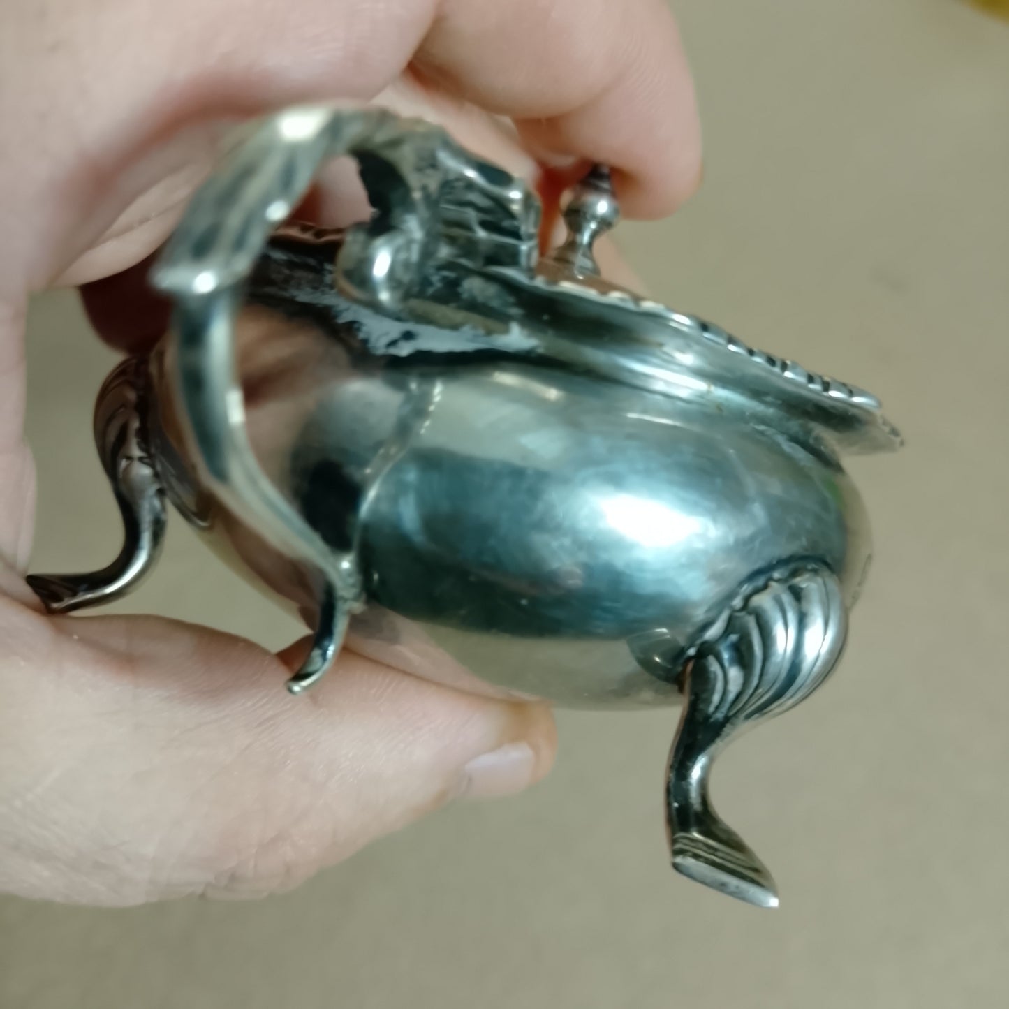 Vintage Sterling silver mustard tartar etc container bowl with spoon fish motiff 134grms