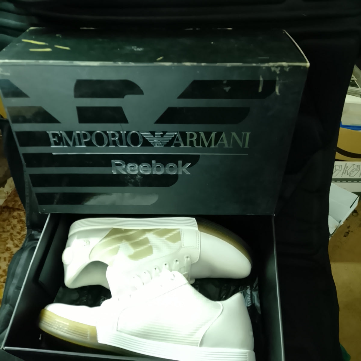Emporio Armani Reebok pump vintage MID trainers White UK 7.5 vgc pre-worn