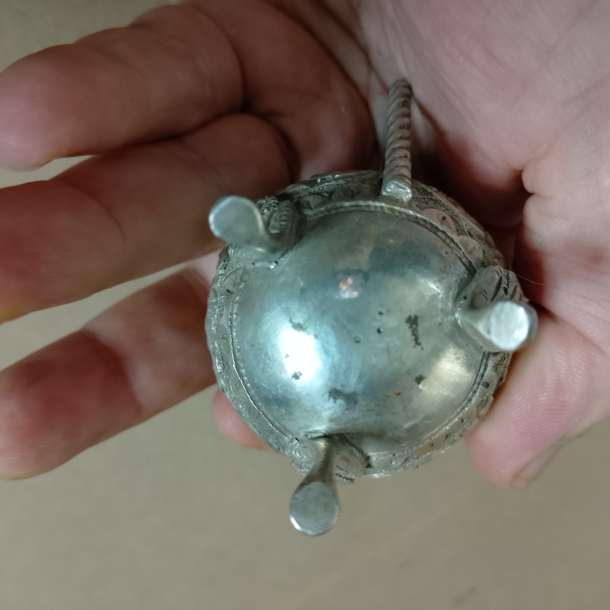 Vintage solid silver condiment mustard pot Indian Kutch Region 1890-1910 period 60 grms