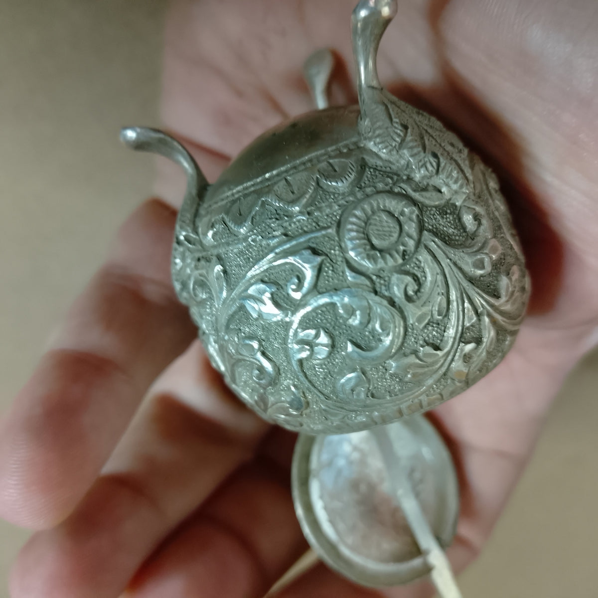 Vintage solid silver condiment mustard pot Indian Kutch Region 1890-1910 period 60 grms