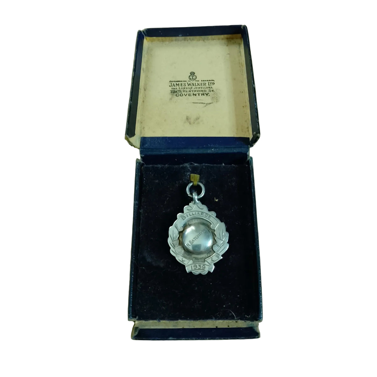 1939 Billards sterling silver medal in original case N.Batchelor engraved 5 grms